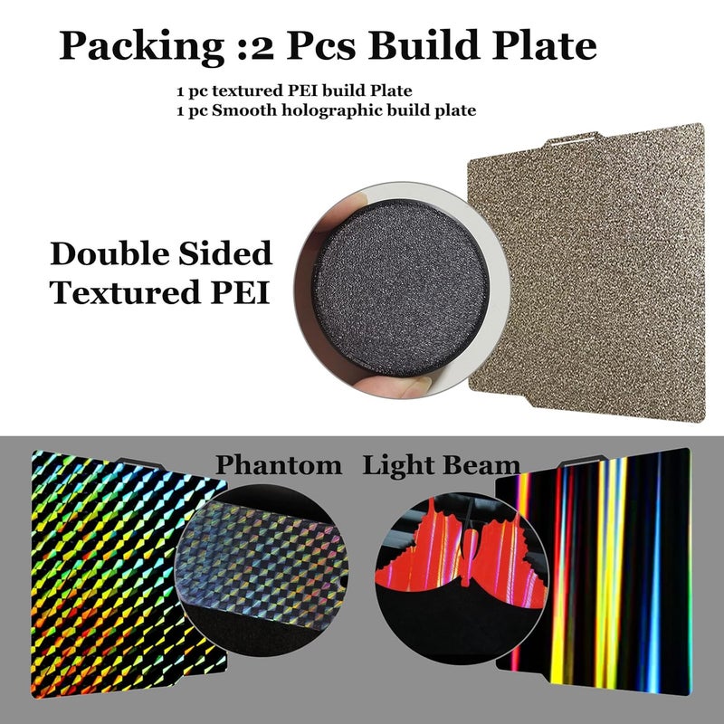 Wefuit 2pcs Bambu Build palte with 3 Patterns,257x257mm Double Sided H1H Build Plate+Textured PEI Spring Steel Sheet Flexible Platform Print Bed Sheet for Bambu Lab X1/X1C/X1E/P1P/P1S/A1 3D Printer - Image 2
